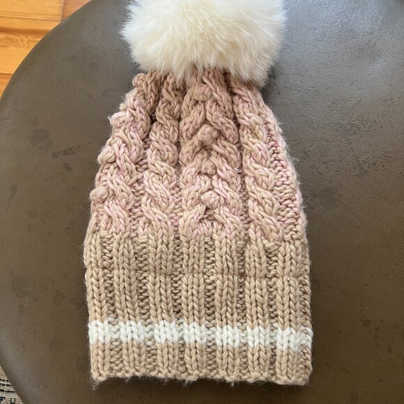 CLOSE OUT SALE: Free People Tan & Pink Knit Beanie - One Size - Picture 2 of 6